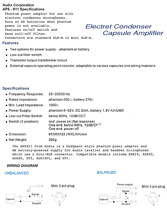 Audix APS-911 spec sheet